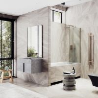 Шторка на ванну Maybah Glass MGV-91-2ш 500x1400 в широком профиле Бронза стекло сатиновое — фото 2, Неподвижные шторки для ванной