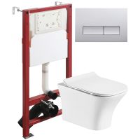 Комплект унитаза с инсталляцией Orange CI02-100W+APB200 с сиденьем Микролифт и клавишей смыва Хром глянцевый — фото 1, Комплекты унитаз + инсталляция