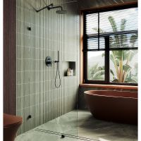 Душевая перегородка Maybah Glass MGD-259-6 790x1950 коннектор стена-стекло Черный стекло прозрачное — фото 1, Душевые перегородки