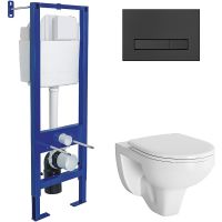 Комплект унитаза Berges Gamma с инсталляцией Atom Line 043313 с сиденьем Микролифт и Черной Soft Touch клавишей смыва — фото 1, Комплекты унитаз + инсталляция