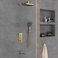 Товар: Душевая система Vincea с термостатом Брашированное золото арт-VSFW-433T1BG - фото 3 Душевая система Vincea с термостатом Брашированное золото арт-VSFW-433T1BG — фото 3, Встраиваемые душевые комплекты