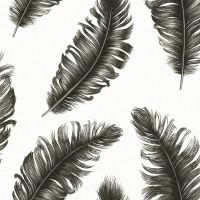 Обои Zambaiti Parati Savana 77527 Винил на флизелине (0,53*10,05) Белый/Черный, Перья — фото 1, Обои для стен