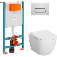 Комплект унитаза с инсталляцией Vitra Mia Round 9873B003-7201 с сиденьем Микролифт и клавишей смыва Хром глянцевый — фото 1, Комплекты унитаз + инсталляция
