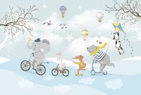 Фреска детская Ortograf Для самых маленьких 33683 Фактура флок FLK Флизелин (4*2,7) Голубой/Разноцветный, Животные — фото 2, Фрески