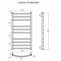 Водяной полотенцесушитель Terminus Классик П10 500x1000 4670078544049 Хром, нижнее подключение, G 1/2" ВР — фото 4, Водяные полотенцесушители