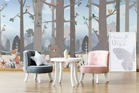 Фреска детская Ortograf Little Friends 34409 Фактура бархат FX Флизелин (5,4*3) Голубой/Коричневый, Деревья/Животные — фото 3, Фрески