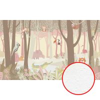 Фреска детская Ortograf Little Friends 34419 Фактура бархат FX Флизелин (5*3) Бежевый/Коричневый/Розовый, Деревья/Животные — фото 3, Фрески