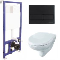 Комплект унитаза Rosa Элеганс Люкс Вн УнБ32 4620008195438 с инсталляцией Berges Novum L5 040215 с сиденьем Микролифт и Черной матовой клавишей смыва — фото 1, Комплекты унитаз + инсталляция