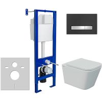 Комплект унитаза Berges Floe S Rimless с инсталляцией Atom Line 043366 с сиденьем Микролифт и Черной SoftTouch Хром глянцевый клавишей смыва — фото 1, Комплекты унитаз + инсталляция