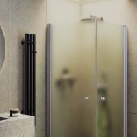 Душевой уголок Maybah Glass MGY-1293-5 800x800x1980 на монопетлях Хром матовый стекло сатиновое — фото 2, Душевые уголки