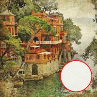 Фреска Ortograf Городской пейзаж 4122 Фактура флок FLK Флизелин (2,7*2,7) Оранжевый/Зеленый, Город/Пейзаж — фото 1, Фрески