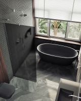 Душевая перегородка Maybah Glass MGD-694-5у 890x1950 в узком профиле Хром матовый стекло графитовое матовое — фото 5, Душевые перегородки