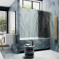 Товар: Шторка на ванну Maybah Glass MGV-87-3ш 700x1400 в широком профиле Золото стекло графитовое матовое - фото 3 Шторка на ванну Maybah Glass MGV-87-3ш 700x1400 в широком профиле Золото стекло графитовое матовое — фото 3, Неподвижные шторки для ванной