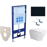 Комплект унитаза с инсталляцией Aquatek Set Aquatek Амадео-012 4в1 с сиденьем Микролифт и Черной матовой клавишей смыва — фото 1, Комплекты унитаз + инсталляция