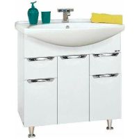 Тумба с раковиной Misty Орхидея 75 СО000006651 с бельевой корзиной Белая — фото 1, Тумбы с раковиной