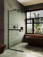 Душевая перегородка Maybah Glass MGD-732-6у 890x1950 в узком профиле Черный стекло прозрачное — фото 2, Душевые перегородки