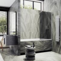 Шторка на ванну Maybah Glass MGV-133-1у 440x1400 в узком профиле Белый стекло графитовое матовое — фото 3, Неподвижные шторки для ванной