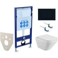 Комплект унитаза с инсталляцией Aquatek Set Aquatek Лира-012 4в1 с сиденьем Микролифт и Черной матовой клавишей смыва — фото 1, Комплекты унитаз + инсталляция