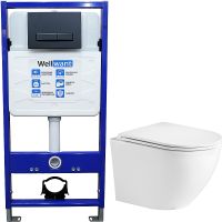 Комплект унитаза WeltWasser Merzbach 043 GL-WT 10000009939 с инсталляцией WellWant Standart 50 WWISI111BB с сиденьем Микролифт и Черной матовой клавишей смыва — фото 1, Комплекты унитаз + инсталляция