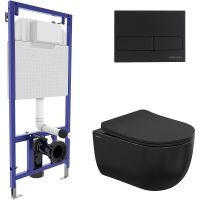 Комплект унитаза Berges Ventas Black с инсталляцией Novum 043324 Черный с сиденьем Микролифт и Черной Soft touch клавишей смыва — фото 1, Комплекты унитаз + инсталляция