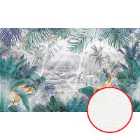 Фреска Ortograf Its Jungle 8316 Фактура бархат FX Флизелин (5*3) Бирюзовый/Серый, Деревья/Листья/Животные — фото 1, Фрески