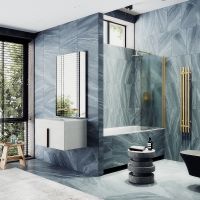 Шторка на ванну Maybah Glass MGV-620-3 700x1400 поворотная на монопетле Золото стекло сатиновое — фото 2, Неподвижные шторки для ванной