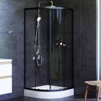 Душевой уголок AM.PM X-Joy Twin Slide 80х80 W88G-205-080BT64 профиль Черный матовый стекло прозрачное — фото 1, Душевые уголки четверть круга