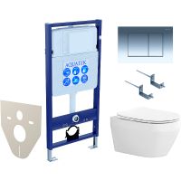 Комплект унитаза с инсталляцией Aquatek Set Aquatek Лея-010 4в1 с сиденьем Микролифт и клавишей смыва Хром глянцевый — фото 1, Комплекты унитаз + инсталляция
