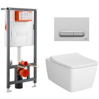 Комплект унитаза с инсталляцией Vitra Metropole 9820B003-7201 с сиденьем Микролифт и клавишей смыва Хром матовый — фото 1, Комплекты унитаз + инсталляция