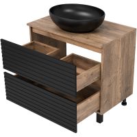 Товар: Тумба под раковину Brevita Dakota 80 DAK-07080-19/02-2Я Черный кварц Дуб Галифакс олово - фото 3 Тумба под раковину Brevita Dakota 80 DAK-07080-19/02-2Я Черный кварц Дуб Галифакс олово — фото 3, Мебель для ванной