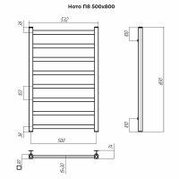 Водяной полотенцесушитель Terminus Ното П8 500x800 4670078544353 Хром, нижнее подключение, G 1/2" ВР — фото 4, Водяные полотенцесушители