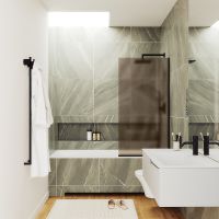 Товар: Шторка на ванну Maybah Glass MGV-74-6у 600x1400 в узком профиле Черный стекло бронзовое матовое - фото 2 Шторка на ванну Maybah Glass MGV-74-6у 600x1400 в узком профиле Черный стекло бронзовое матовое — фото 2, Неподвижные шторки для ванной