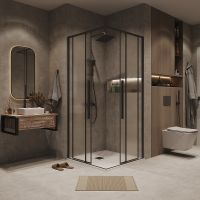 Душевой уголок Grossman Galaxy 80х80 300.K33.01.8080.21.02 профиль Черный матовый стекло шиншилла — фото 8, Душевые уголки