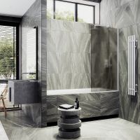 Шторка на ванну Maybah Glass MGV-75-1ш 700x1400 в широком профиле Белый стекло бронзовое матовое — фото 3, Неподвижные шторки для ванной