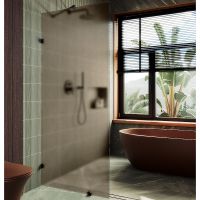 Душевая перегородка Maybah Glass MGD-266-6 890x1950 коннектор стена-стекло Черный стекло бронзовое матовое — фото 1, Душевые перегородки