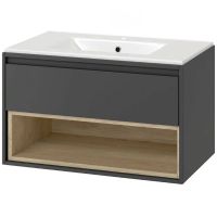 Тумба под раковину Excellent Tuto 80 MLEX.0101.800.GRBL подвесная Серый Дуб — фото 1, Мебель для ванной