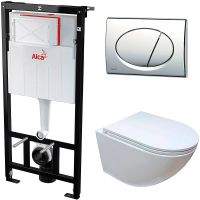 Комплект унитаза Ceruttispa B-2376-3 7183 с инсталляцией Alcaplast Sadromodul AM101/1120-3:1 RU M71-0001 с сиденьем Микролифт и клавишей смыва Хром — фото 1, Комплекты унитаз + инсталляция
