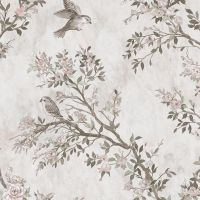 Обои Prima Italiana Arte Bella 80326 Винил на флизелине (1,06*10) Бежевый/Розовый/Зеленый, Птицы/Деревья — фото 1, Обои для стен