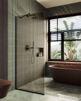 Душевая перегородка Maybah Glass MGD-702-6у 690x1950 в узком профиле Черный стекло бронзовое — фото 2, Душевые перегородки