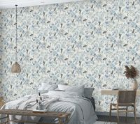 Обои Yien Feerie 3501-5 Винил на флизелине (1,06*10) Белый/Голубой/Серый, Птицы/Цветы — фото 6, Обои для стен