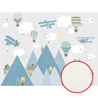 Фреска детская Ortograf Little Friends 34397 Фактура флок FLK Флизелин (4*3) Серый/Зеленый/Бирюзовый, Горы/Город/Самолеты — фото 1, Фрески
