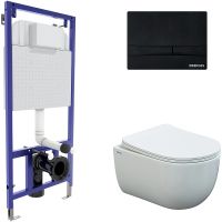 Комплект унитаза Berges Ventas Rimless с инсталляцией Novum 043344 с сиденьем Микролифт и Черной SoftTouch клавишей смыва — фото 1, Комплекты унитаз + инсталляция