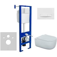 Комплект унитаза Berges Ego XL Rimless с инсталляцией Atom Line 043358 с сиденьем Микролифт и Белой клавишей смыва — фото 1, Комплекты унитаз + инсталляция