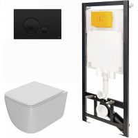 Комплект унитаза с инсталляцией Point Меркурий 886914GBO3+PN41831 с сиденьем Микролифт и Черной матовой клавишей смыва — фото 1, Унитазы