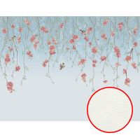 Фреска Ortograf Chinoiserie 33934 Фактура флок FLK Флизелин (4*3) Голубой/Розовый, Цветы/Птицы — фото 1, Фрески
