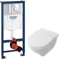 Комплект унитаза Villeroy&Boch O Novo 5660H101 с инсталляцией Grohe Rapid SL 38721001 с сиденьем Микролифт и клавишей смыва Хром — фото 1, Комплекты унитаз + инсталляция