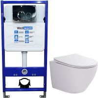 Комплект унитаза WellWant Aura WWU01122W с инсталляцией WellWant Standart 50 WWISI1110B с сиденьем Микролифт и клавишей смыва Хром глянцевый — фото 1, Комплекты унитаз + инсталляция