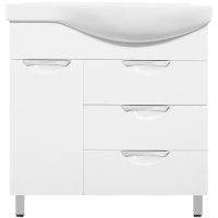 Тумба под раковину Style Line Жасмин 82 L ЛС-00000526 с бельевой корзиной Белая — фото 1, Мебель для ванной