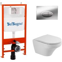 Комплект унитаза Cezares Duet CZR-2462-TH-TOR/CZR-870-SC с инсталляцией BelBagno BB026/BB051CR с сиденьем Микролифт и клавишей смыва Хром — фото 1, Комплекты унитаз + инсталляция