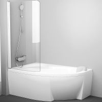 Шторка на ванну Ravak Chrome CVSK1 Rosa 140/150 L 7QLM0100Y1 профиль Белый стекло Transparent — фото 1, Шторки для ванной распашные